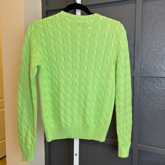 Ralph Lauren Women Lime Green Cable Knit Cotton Vintage 90s Logo Sweater MED NWT - Picture 2 of 4